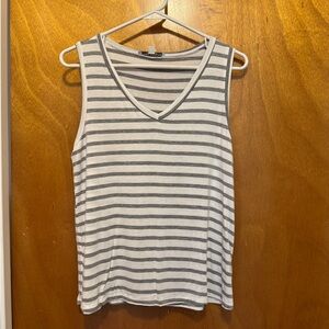 Green Envelope Gray and White Striped Tank Top